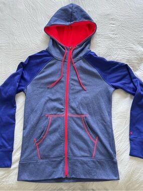 Champion Blue Hooded Zip Jacket with Pink Accents